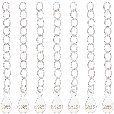 10Pcs 925 Sterling Silver Curb Chain Extender STER-BBC0006-11-1