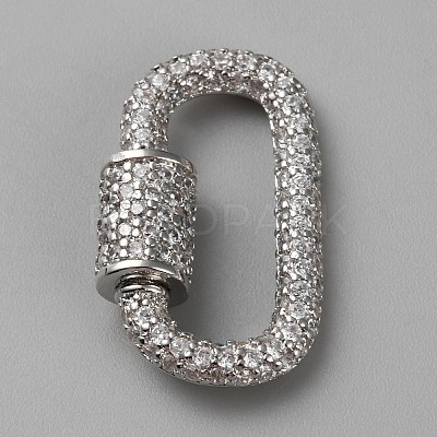 Brass Micro Pave Clear Cubic Zirconia Screw Carabiner Lock Charms DIY-WH0064-18P-1