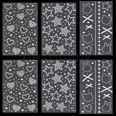 6 Sheets 3 Styles Acrylic Rhinestone Face Body Stickers AJEW-SP0002-68A-1