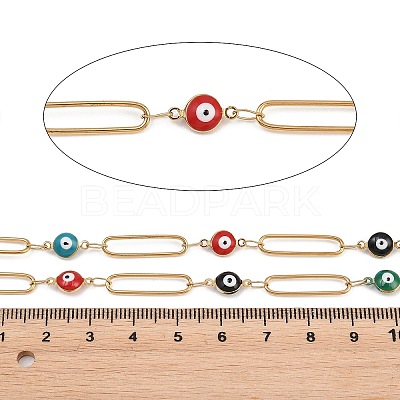 304 Stainless Steel Enamel Evil Eye & Long Oval Link Chains CHS-K021-12G-04-1