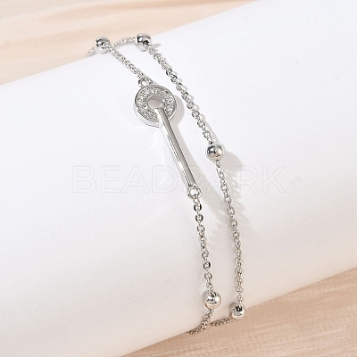 Brass Micro Pave Clear Cubic Zirconia Key Link 2-Strand Bracelets KK-CBA6980-20P-1