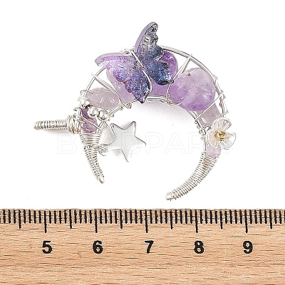 Natural Amethyst Round Chip Wire Wrapped Pendants PALLOY-TA00437-02-1