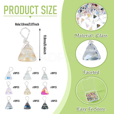 90Pcs 9 Styles Glass Triangle Pendants PALLOY-TAC0258-1