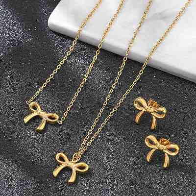 Bowknot PVD Vacuum Plating 304 Stainless Steel
Stud Earrings & Necklaces & Bracelets Sets SJEW-Q001-02G-1