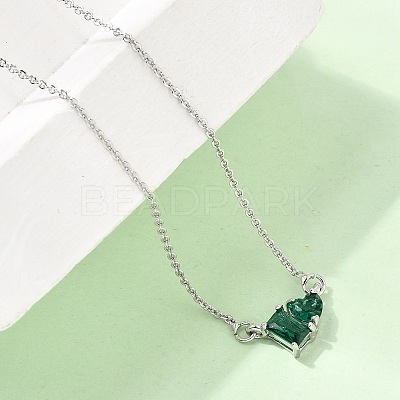 Brass Pave Cubic Zirconia Rectangle and Heart Pendant Cable Chain Necklaces LS-KK-CBAB173-04P-09-1