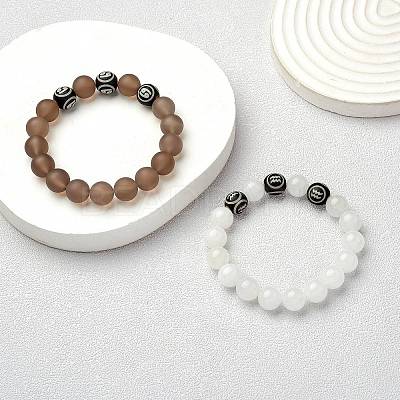 Natural Grey Agate Round Beaded Stretch Bracelet BJEW-SW00077-11-1