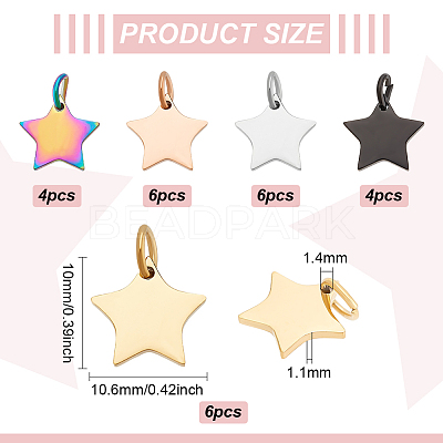 26Pcs 5 Colors 304 Stainless Steel Charms STAS-BC0003-76-1