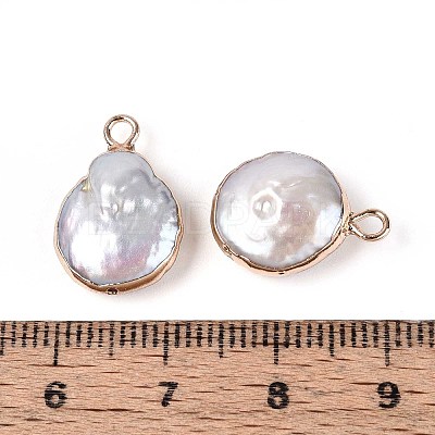 Electroplated Natural Keshi Pearl Flat Round Pendants PEAR-S018-02C-01B-1