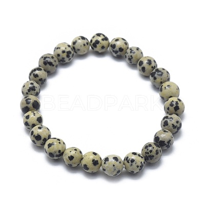 Natural Dalmatian Jasper Bead Stretch Bracelets BJEW-K212-A-014-1