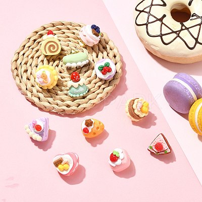 12Pcs 12 Styles Cute Fruit Cake Themed Resin Pins JEWB-CJ0003-11-1