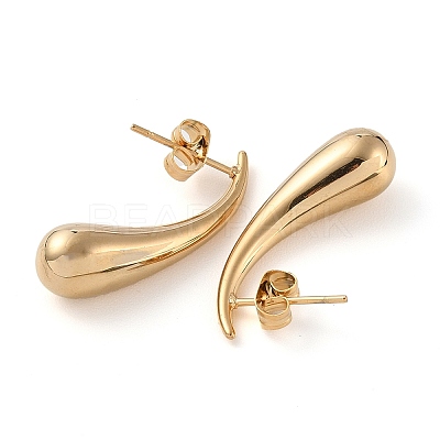 Ion Plating(IP) 304 Stainless Steel Teardrop Stud Earrings for Women LS-EJEW-A104-14G-1