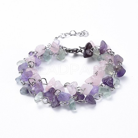 Chip Natural Mixed Stone Multi-strand Bracelets BJEW-JB04393-01-1