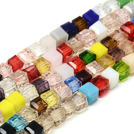 Faceted Transparent Glass Cube Beads Strands GLAA-R163-6x6-01-1