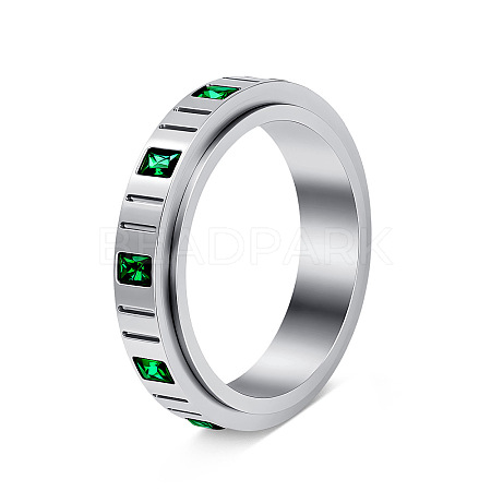 304 Stainless Steel Micro Pave Cubic Zirconia Rotating Finger Rings WGCDCC2-02-1