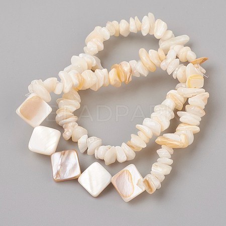 White Shell Chip Beads Stretch Bracelets BJEW-JB03983-01-1