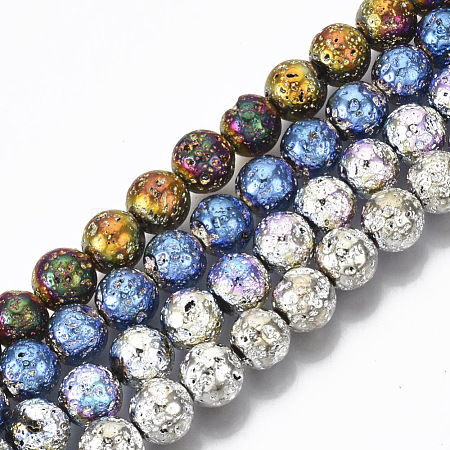 Electroplated Natural Lava Rock Beads Strands G-S352-30C-M-1