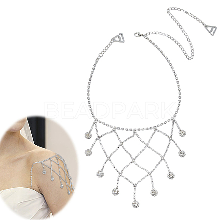 Alloy Crystal Rhinestone Multilayered Flower Tassel Shoulder Bra Body Chains AJEW-WH0752-575P-1