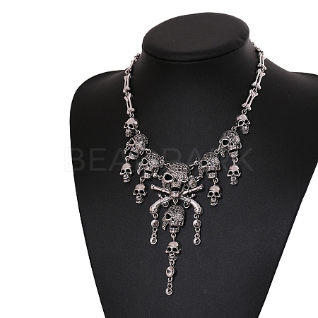 Alloy Skull Bib Necklace LS-NJEW-L175-01AS-1