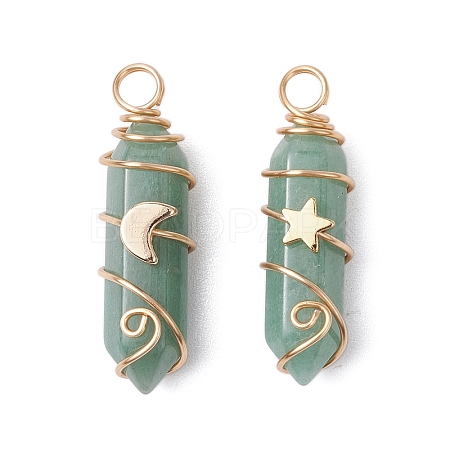 2Pcs 2 Styles Natural Green Aventurine Double Terminated Pointed Pendants PALLOY-JF03122-02-1