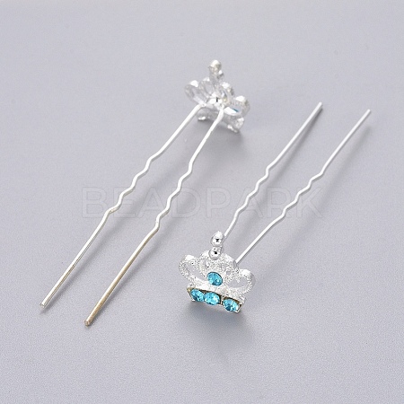 (Defective Closeout Sale) Lady's Hair Accessories Silver Color Plated Iron Rhinestone Hair Forks PHAR-XCP0004-03S-02-1