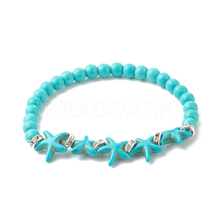 Synthetic Turquoise Starfish Stretch Bracelet BJEW-JB07702-01-1