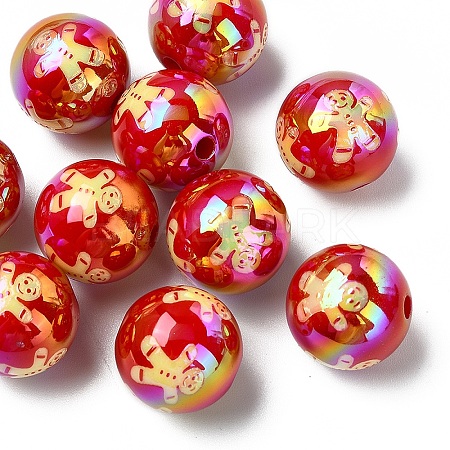 10Pcs Christmas Theme UV Plating Acrylic Round Beads OACR-YW0003-47A-03-1