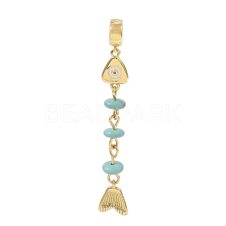 Brass Pave Cubic Zirconia Clear Cubic Zirconia & Synthetic Turquoise & Enamel European Dangle Charms GG-CBA3401-01G-B02-1