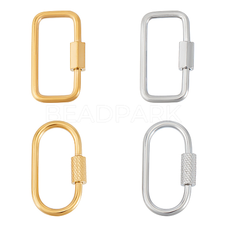 Unicraftale 4Pcs 4 Styles Ion Plating(IP) 304 Stainless Steel Screw Carabiner Lock Charms STAS-UN0053-33-1