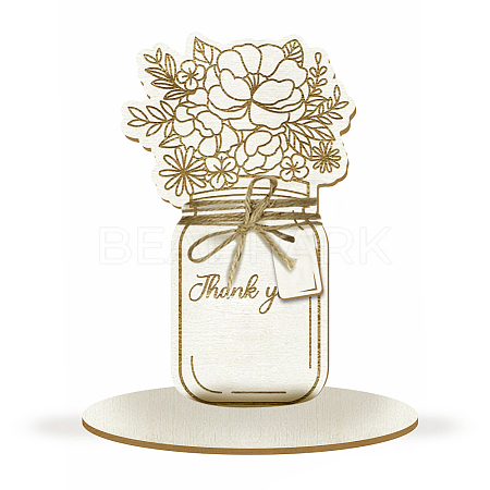 Wood Flower Bouquet Greeting Card AJEW-WH0441-006-1