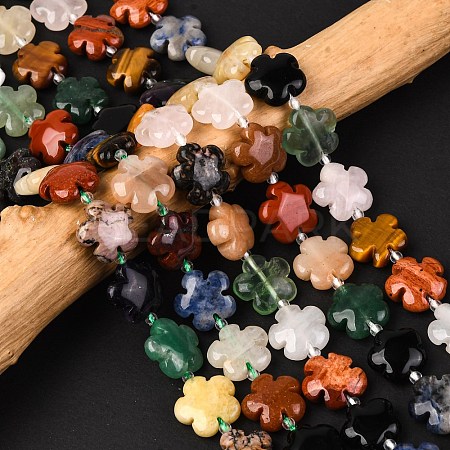 Mixed Natural Gemstone Flower Beads Strands G-L241B-07-1