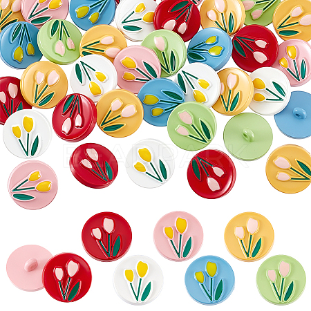 60Pcs 6 Colors 1-Hole Spray Painted ABS Plastic Buttons BUTT-PH0001-65A-1