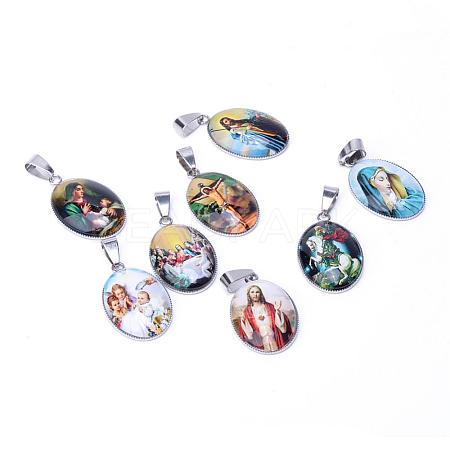 Jesus & Virgin Mary Theme Glass Pendants GLAA-R193-P-1