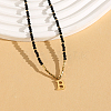 Stainless Steel Initial Pendant Faceted Round Natural Black Spinel Beaded Necklaces for Women ZD9259-2-1