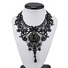 Gothic Alloy Glass Lace Heart Statement Bib Choker Necklaces for Women FS-WGE10D6-01-1