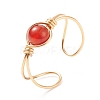 Natural Red Agate Round Beaded Open Cuff Ring RJEW-TA00041-03-4