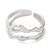 Non-Tarnish 304 Stainless Steel Hollow Wave Open Cuff Ring for Women RJEW-I098-03P-2