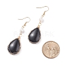 Natural Obsidian Teardrop Dangle Earrings with Natural Pearl EJEW-JE04850-02-4