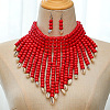 Alloy & Natural Shell & Wood Bead Necklaces & Dangle Earrings for Women FS-WG28A7F-01-1