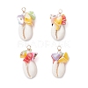 Natural Cowrie Shell & Dyed Natural Trochid Shell Nuggets Beaded Pendants PALLOY-JF04584-01-1