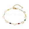 Brass Moon & Star Link Chain Anklet with Glass Beads for Women AJEW-AN00478-4