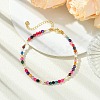 Faceted Round Natural Agate(Dyed & Heated) & Shell Pearl & Brass Beaded Anklets AJEW-AN00881-1