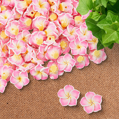 100Pcs Handmade Polymer Clay 3D Flower Plumeria Beads CLAY-SC0002-48D-1