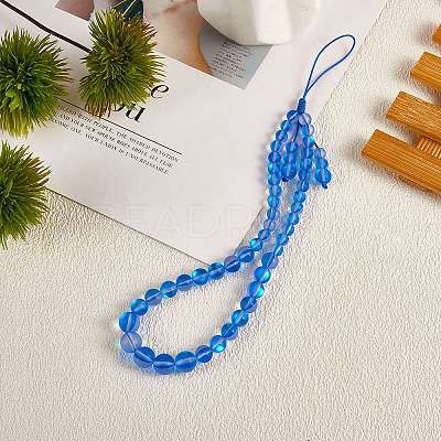 Round Synthetic Moonstone Beaded Mobile Straps HJEW-SW00042-03-1