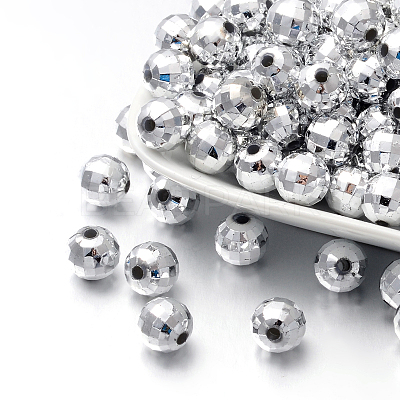 Faceted Round Plated Acrylic Beads PACR-L001-10mm-S-1