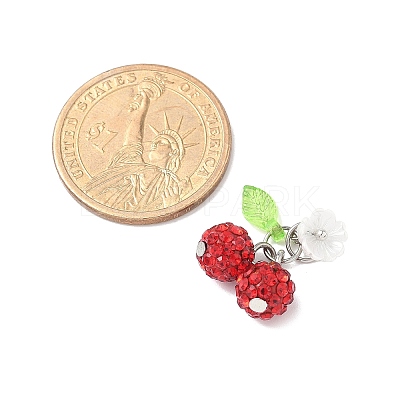Handmade Polymer Clay Rhinestone Cherry Pendants PALLOY-JF03868-03-1