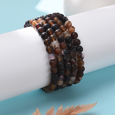 Natural Banded Agate/Striped Agate Bead Stretch Bracelets X-BJEW-K212-A-003-1