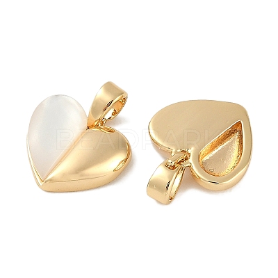 Brass Pave Natural Shell Heart Charms KK-P283-07G-1