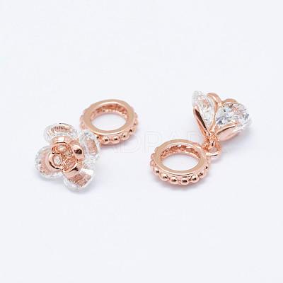 Brass Micro Pave Cubic Zirconia European Dangle Charms ZIRC-P067-12RG-NR-1
