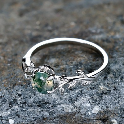 Oval & Leaf 925 Sterling Silver with Moss Agate Finger Rings FS-WGF1EFD-02-1