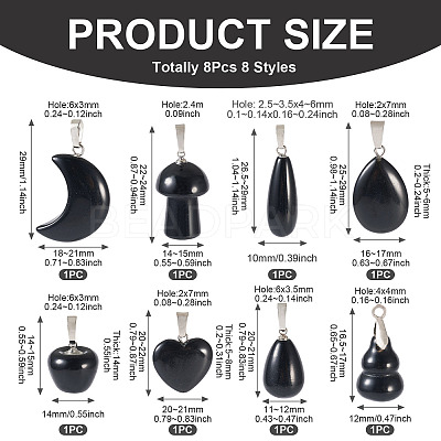 8Pcs 8 Styles Natural Obsidian Pendants G-TA0002-29-1